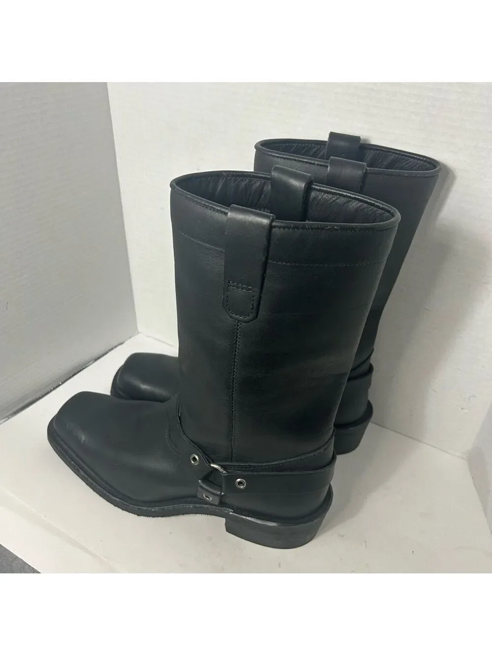 NEW Dayton Rebel Men’s Leather Boots Pull On Three Ring Vibram Square Toe Black